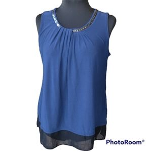 Navy Blue and Black Sleeveless Hi-Low Tunic Blouse by Alfani